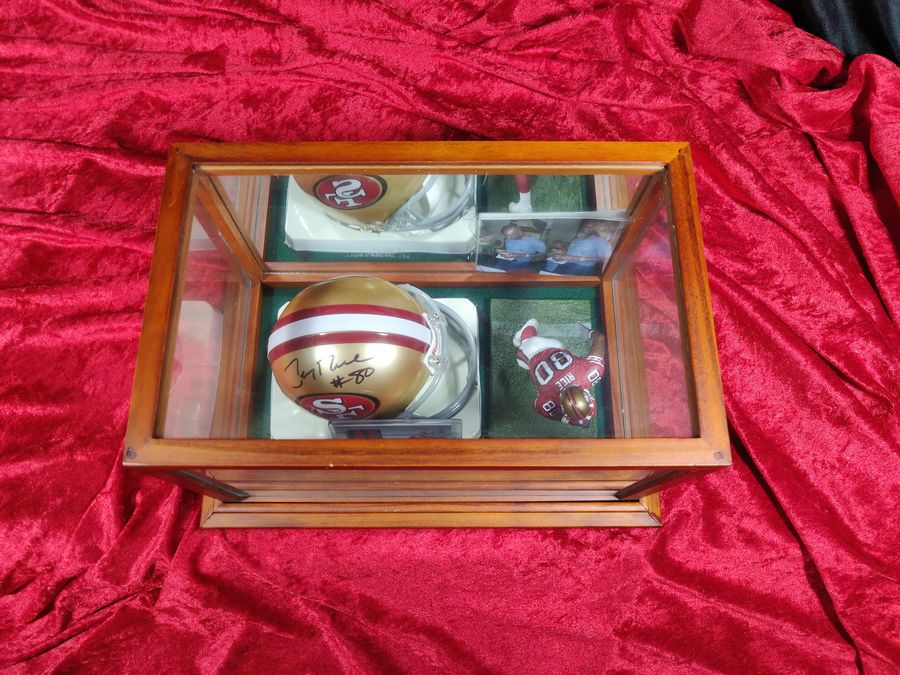 Jerry Rice Autographed Mini Helmet San Francisco 49ers Shadowbox Card & Figure