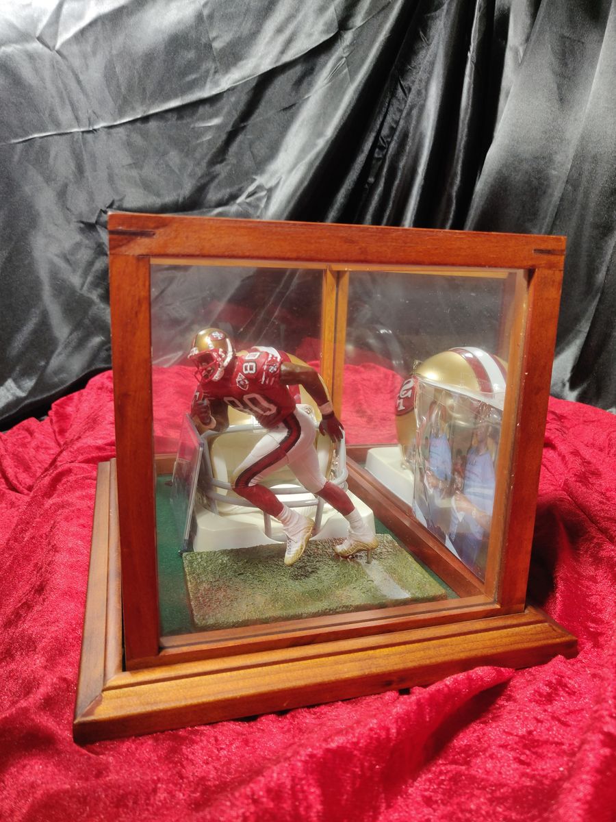 Jerry Rice Autographed Mini Helmet San Francisco 49ers Shadowbox Card & Figure