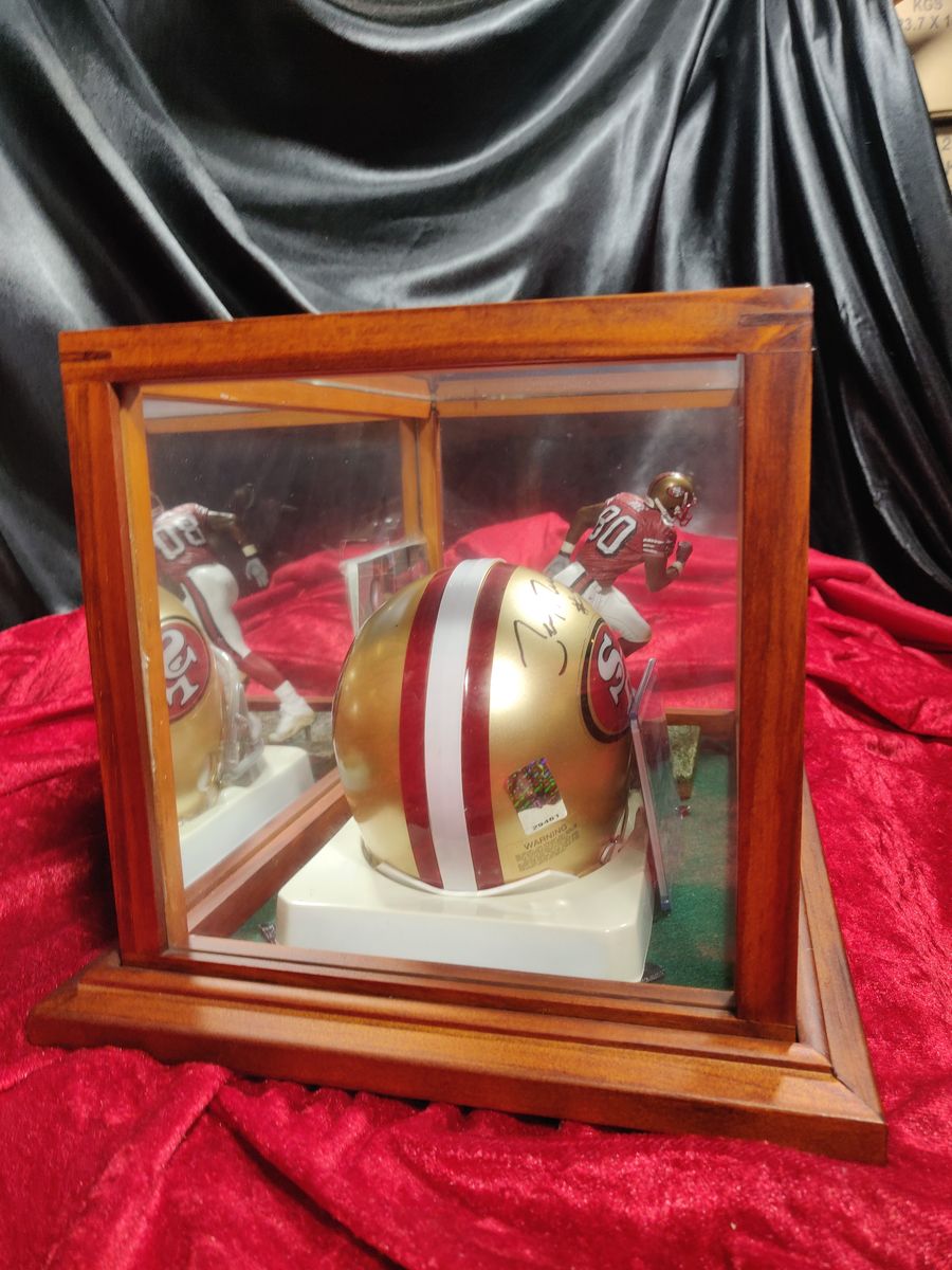 Jerry Rice Autographed Mini Helmet San Francisco 49ers Shadowbox Card & Figure