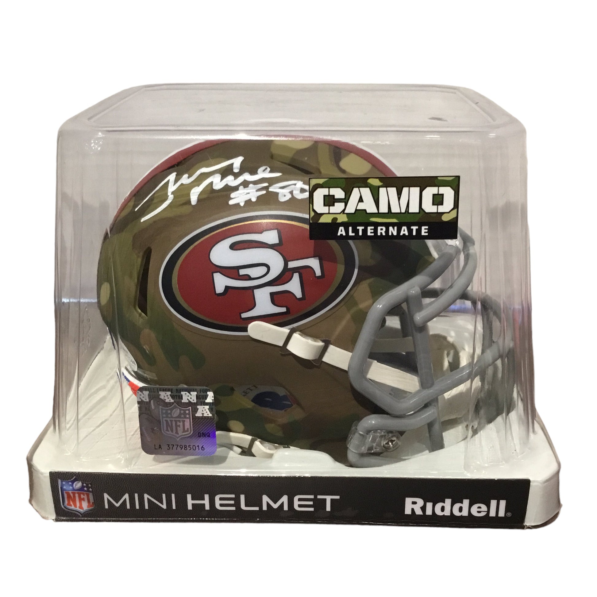 Jerry Rice Autographed San Francisco 49ers Camo Mini Helmet with Beckett Certification