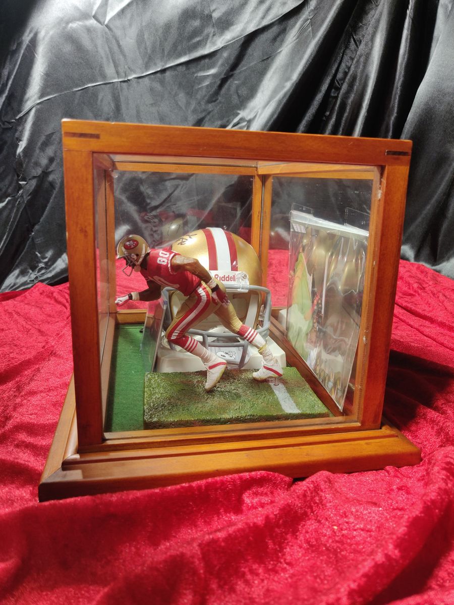 Jerry Rice San Francisco 49ers Autographed Mini Helmet Shadowbox w/ Card Figure