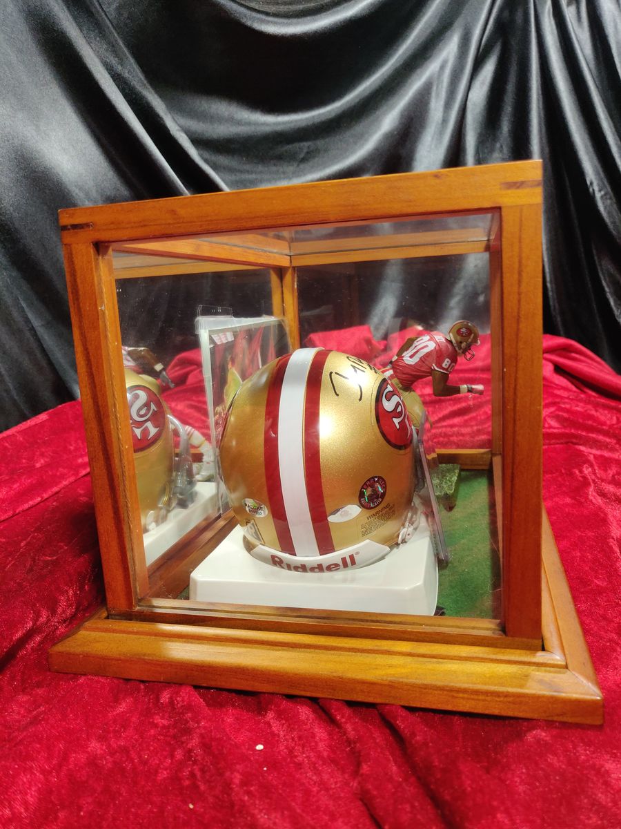 Jerry Rice San Francisco 49ers Autographed Mini Helmet Shadowbox w/ Card Figure