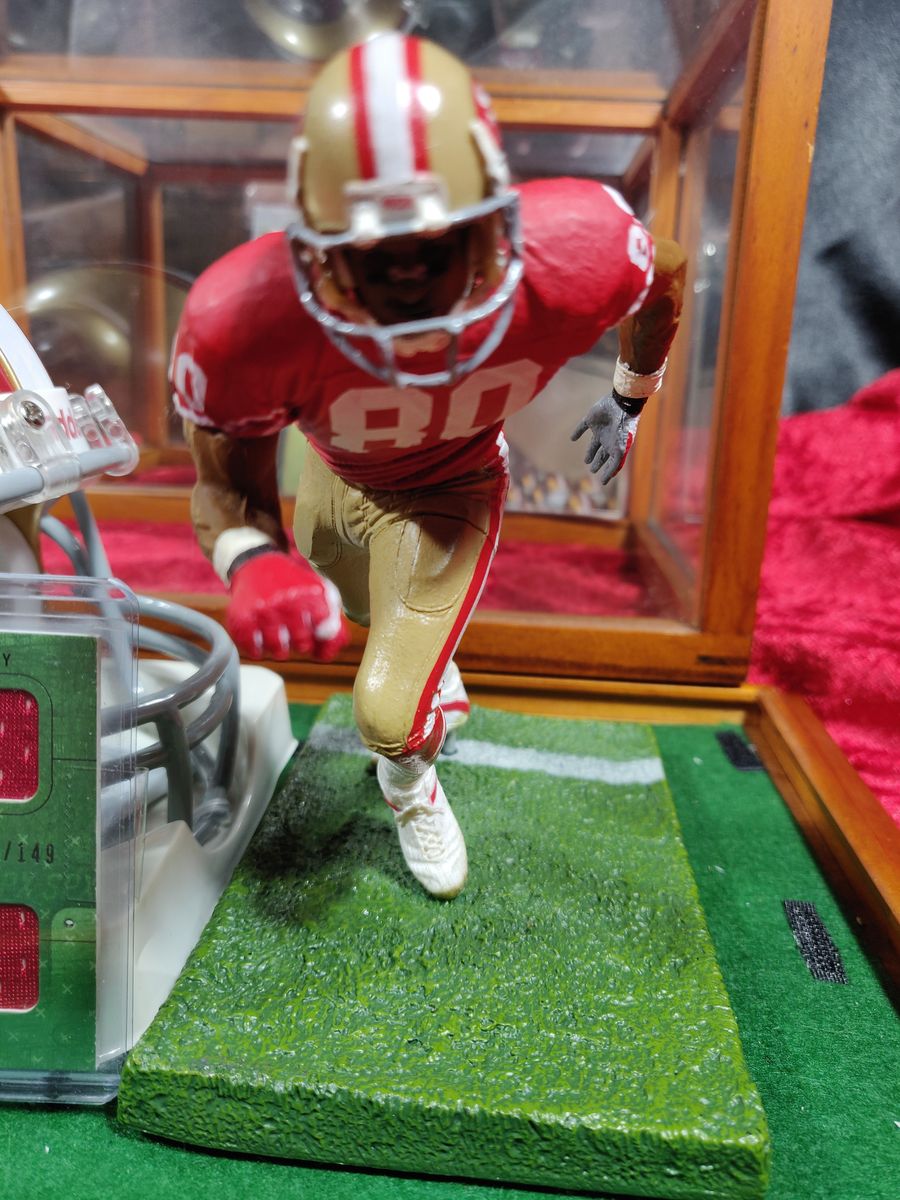 Jerry Rice San Francisco 49ers Autographed Mini Helmet Shadowbox w/ Card Figure