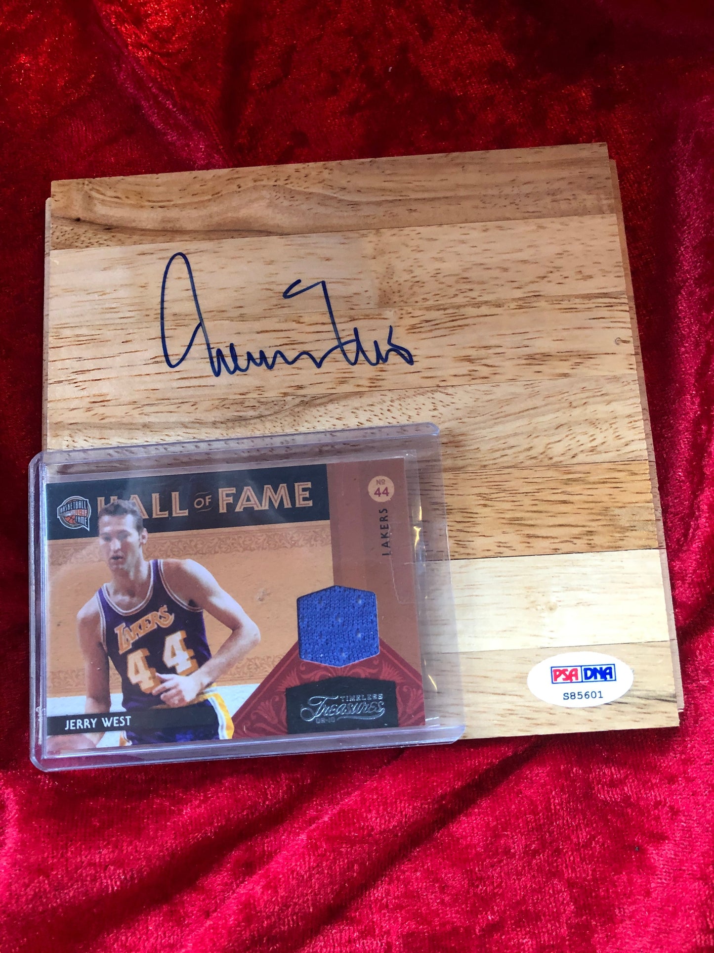 Jerry West Signed Lakers Court Tile w/ Card & Figure – PSA/DNA COA