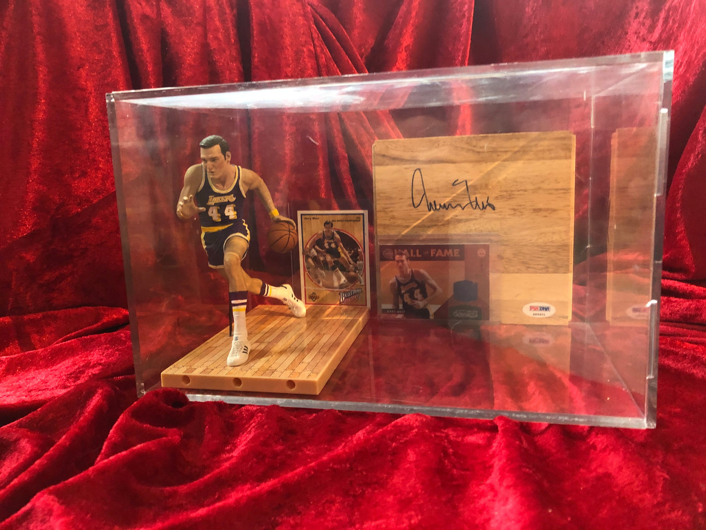 Jerry West Signed Lakers Court Tile w/ Card & Figure – PSA/DNA COA