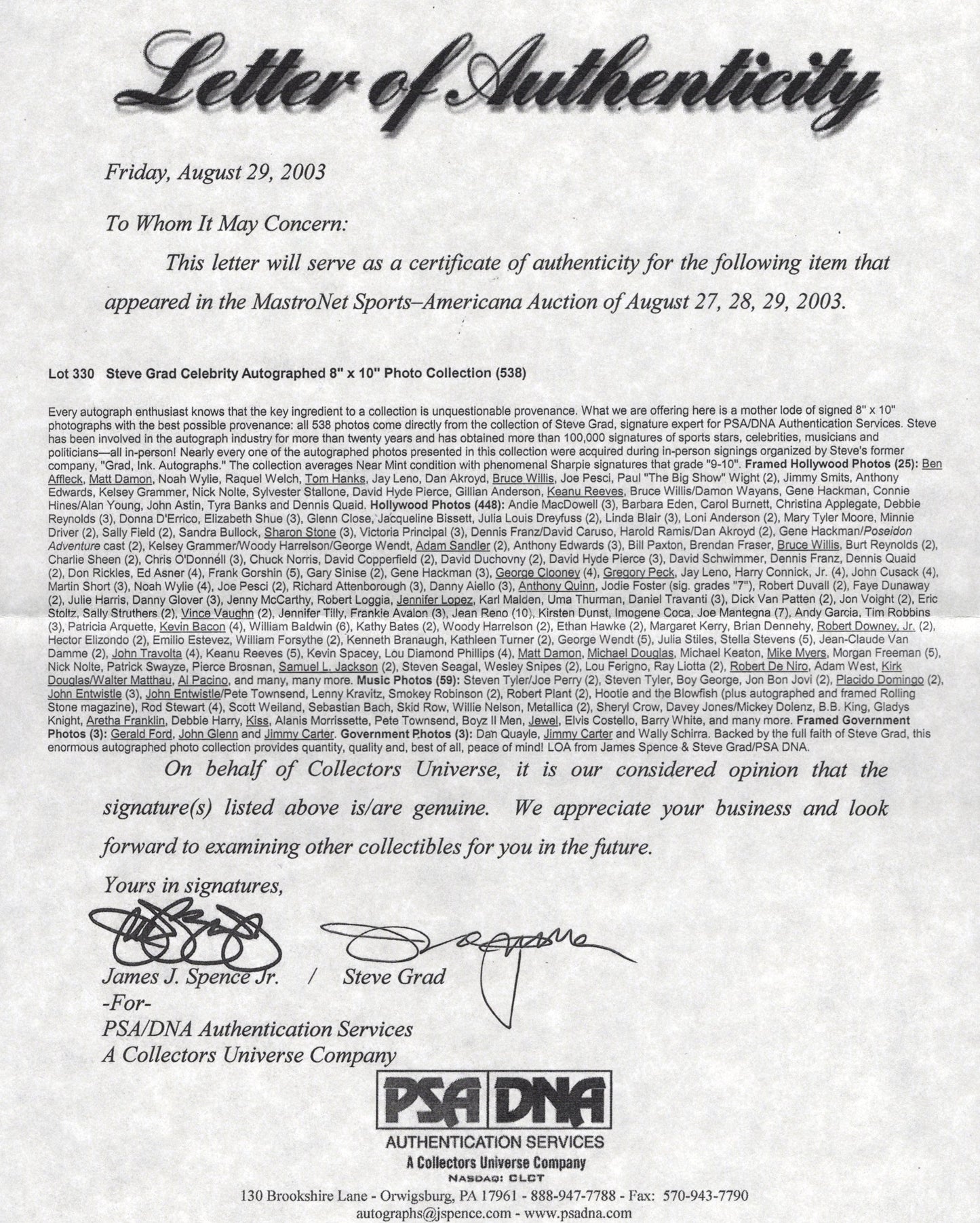 Jim Belushi Signed 8x10 Photo PSA Letter Certified Authentic