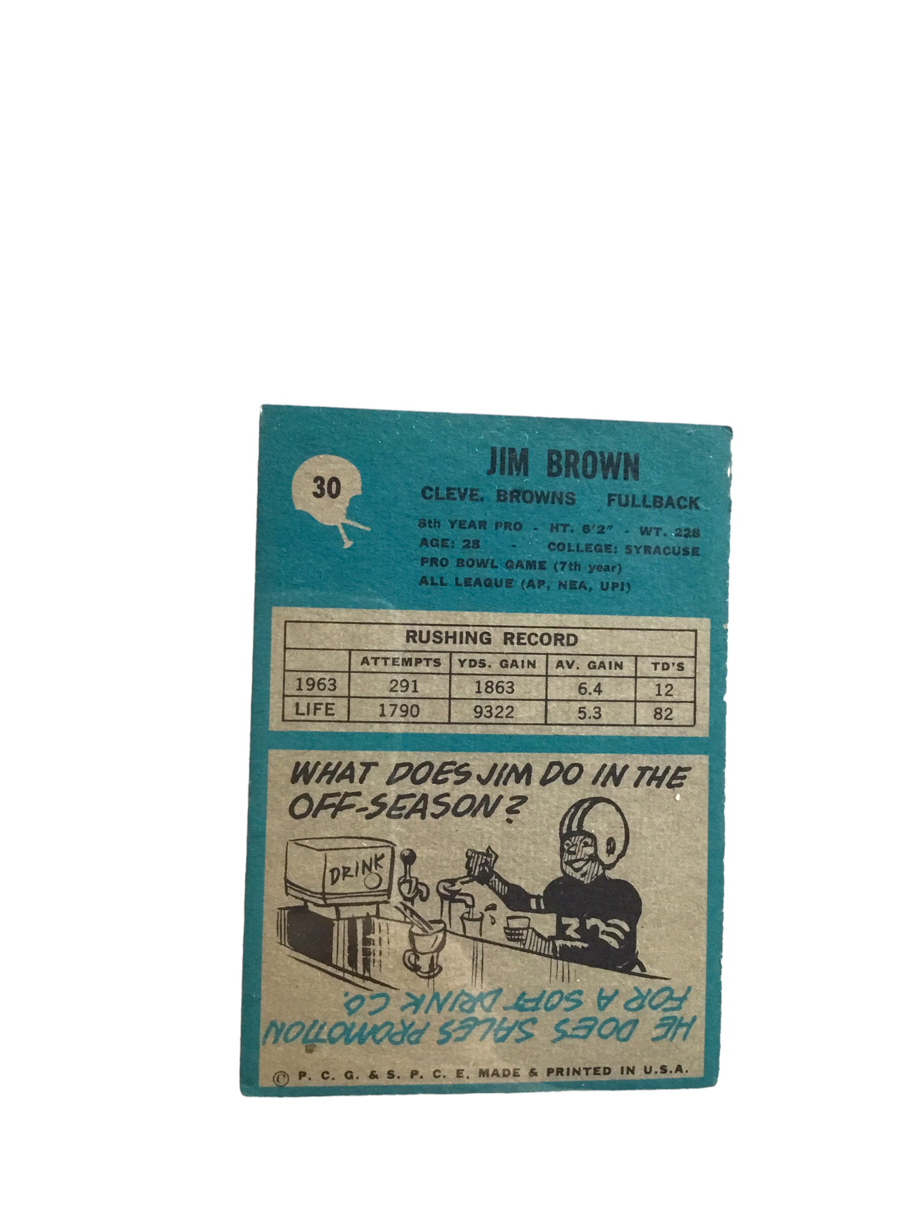 Jim Brown Browns Signed Mini Helmet Shadowbox w/ 1964 Card, Figure, COA