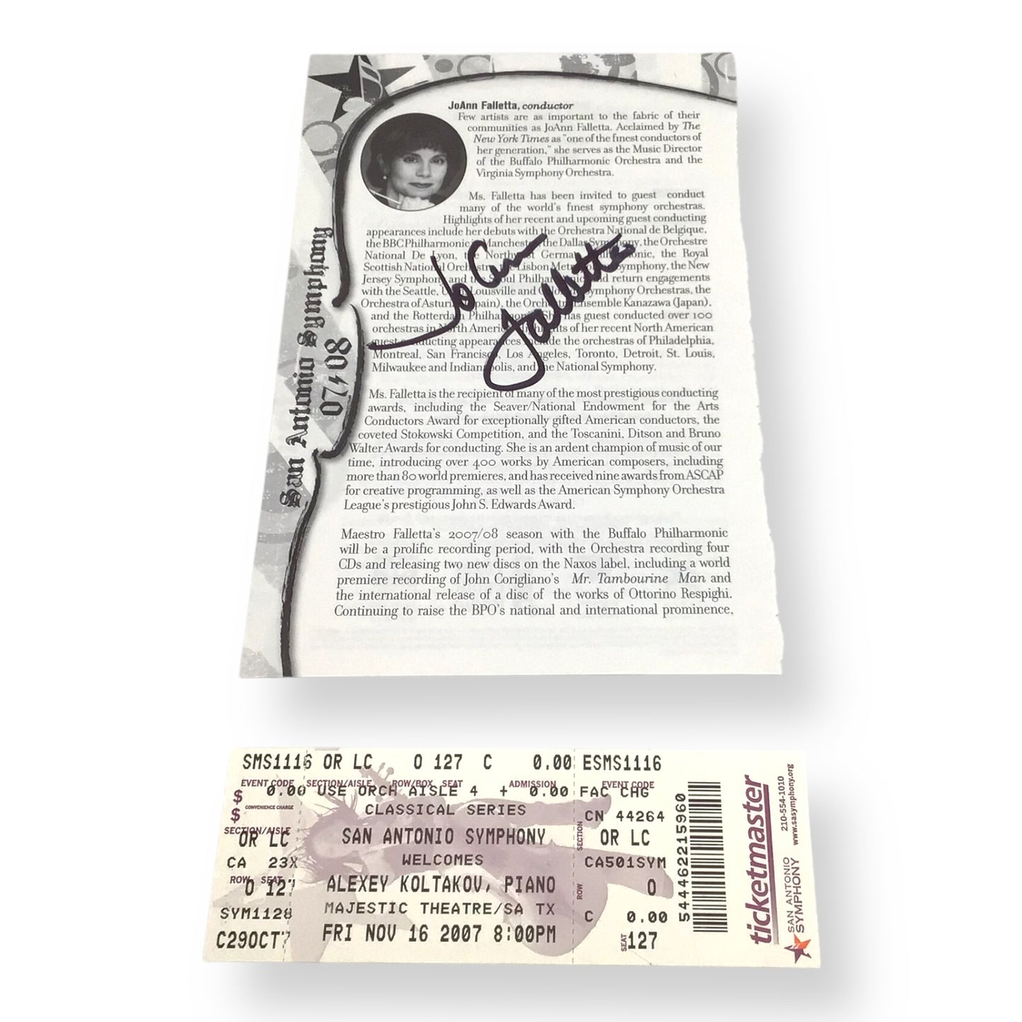 JoAnn Falletta Signed Sheet + Concert Ticket – Classical Music