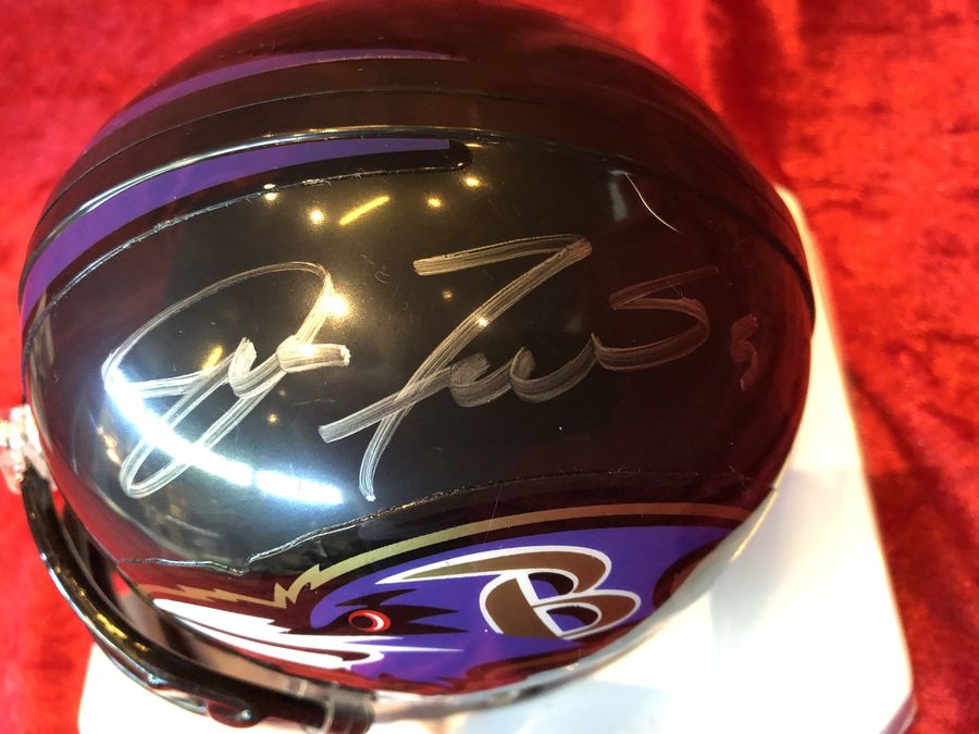 Joe Flacco Ravens Signed Mini Helmet w/ Card & Action Figure COA JSA