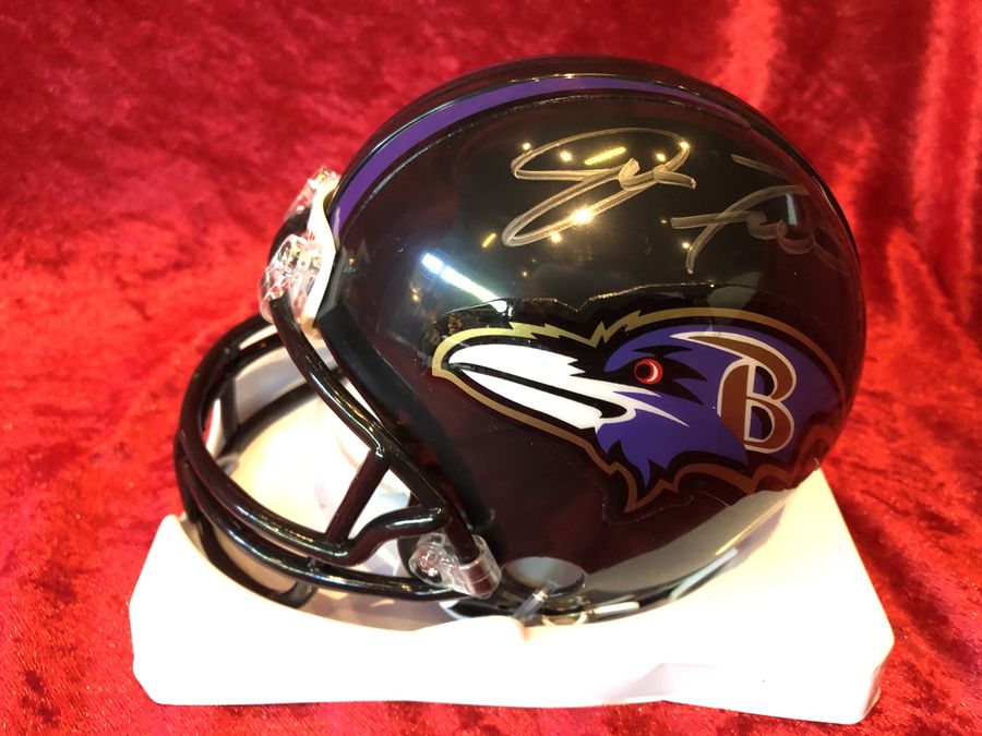 Joe Flacco Ravens Signed Mini Helmet w/ Card & Action Figure COA JSA