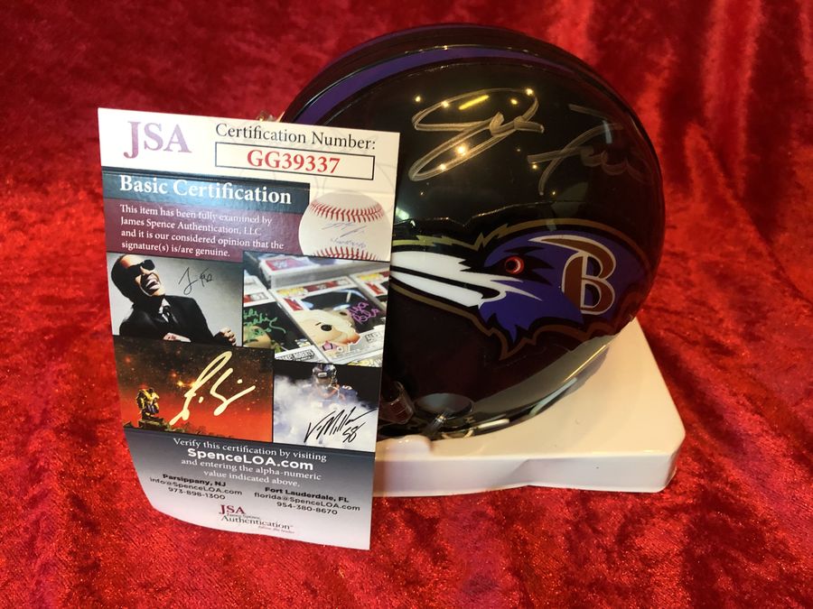 Joe Flacco Ravens Signed Mini Helmet w/ Card & Action Figure COA JSA