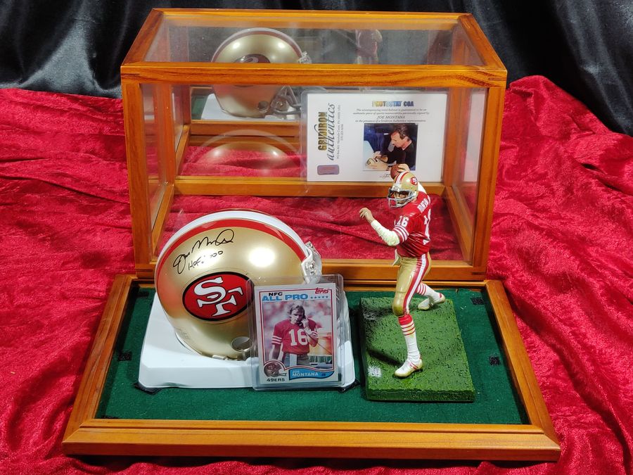 Joe Montana San Francisco 49'ers Autographed Mini Helmet Shadowbox w/ More