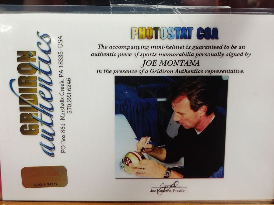 Joe Montana San Francisco 49'ers Autographed Mini Helmet Shadowbox w/ More