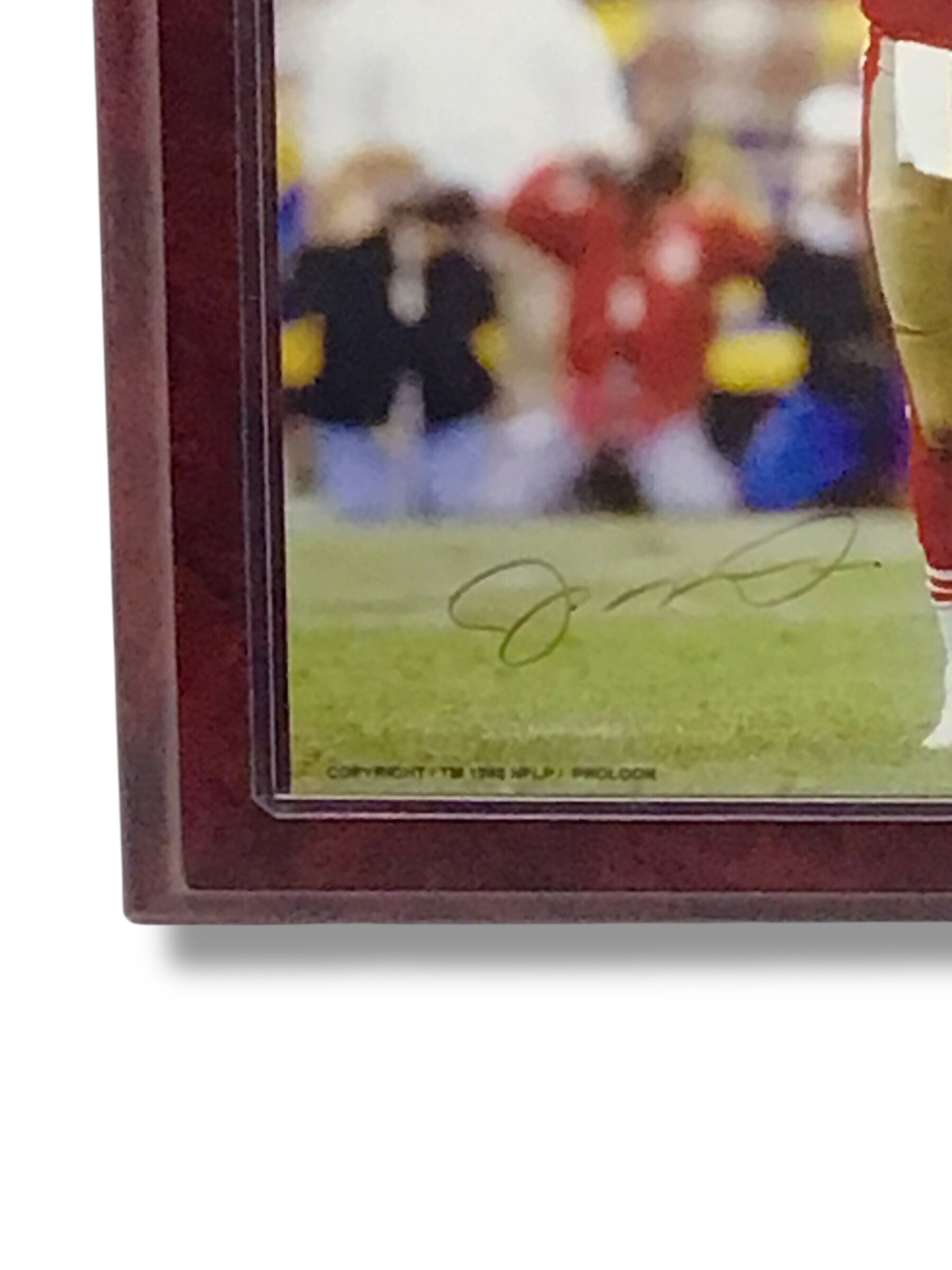 Joe Montana Signed Photo w/ Vintage Plaque & Sports Card w/ Cert