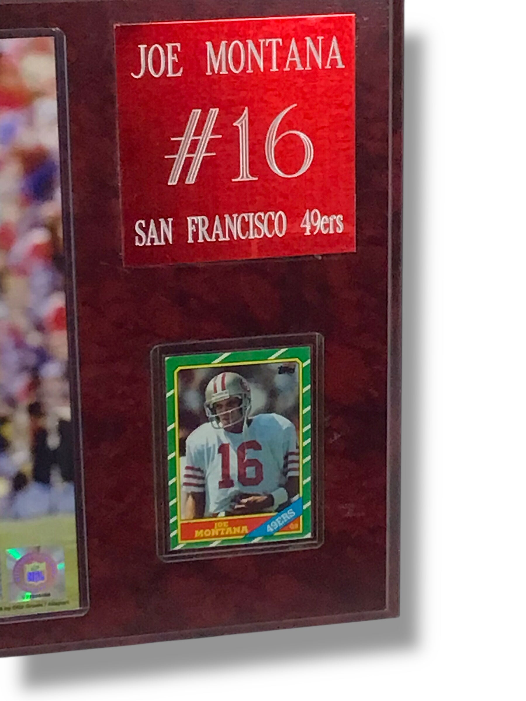 Joe Montana Signed Photo w/ Vintage Plaque & Sports Card w/ Cert