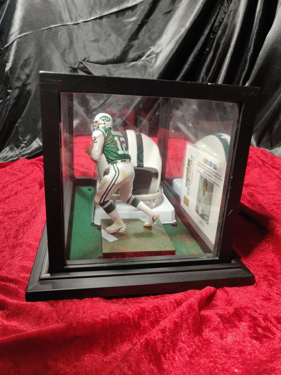 Joe Namath New York Jets Autographed Mini Helmet Shadowbox w/ Card and Figure