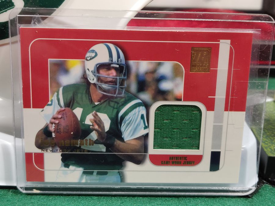 Joe Namath New York Jets Autographed Mini Helmet Shadowbox w/ Card and Figure