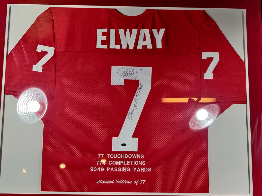 john elway signed jersey framed