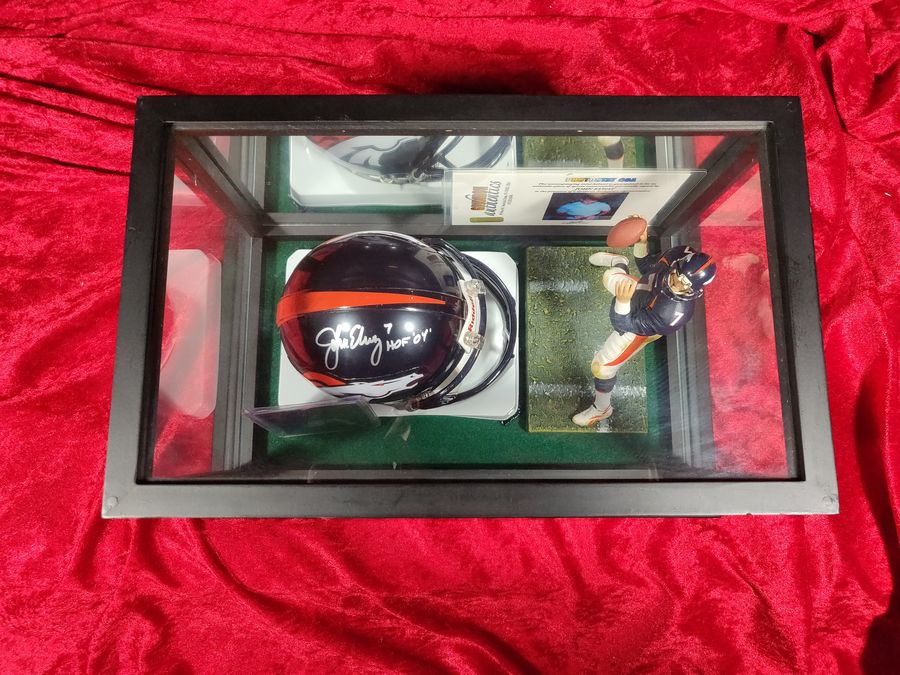 John Elway Denver Broncos Autographed Mini Helmet Shadowbox w/ Card an –  Collectors Crossroads