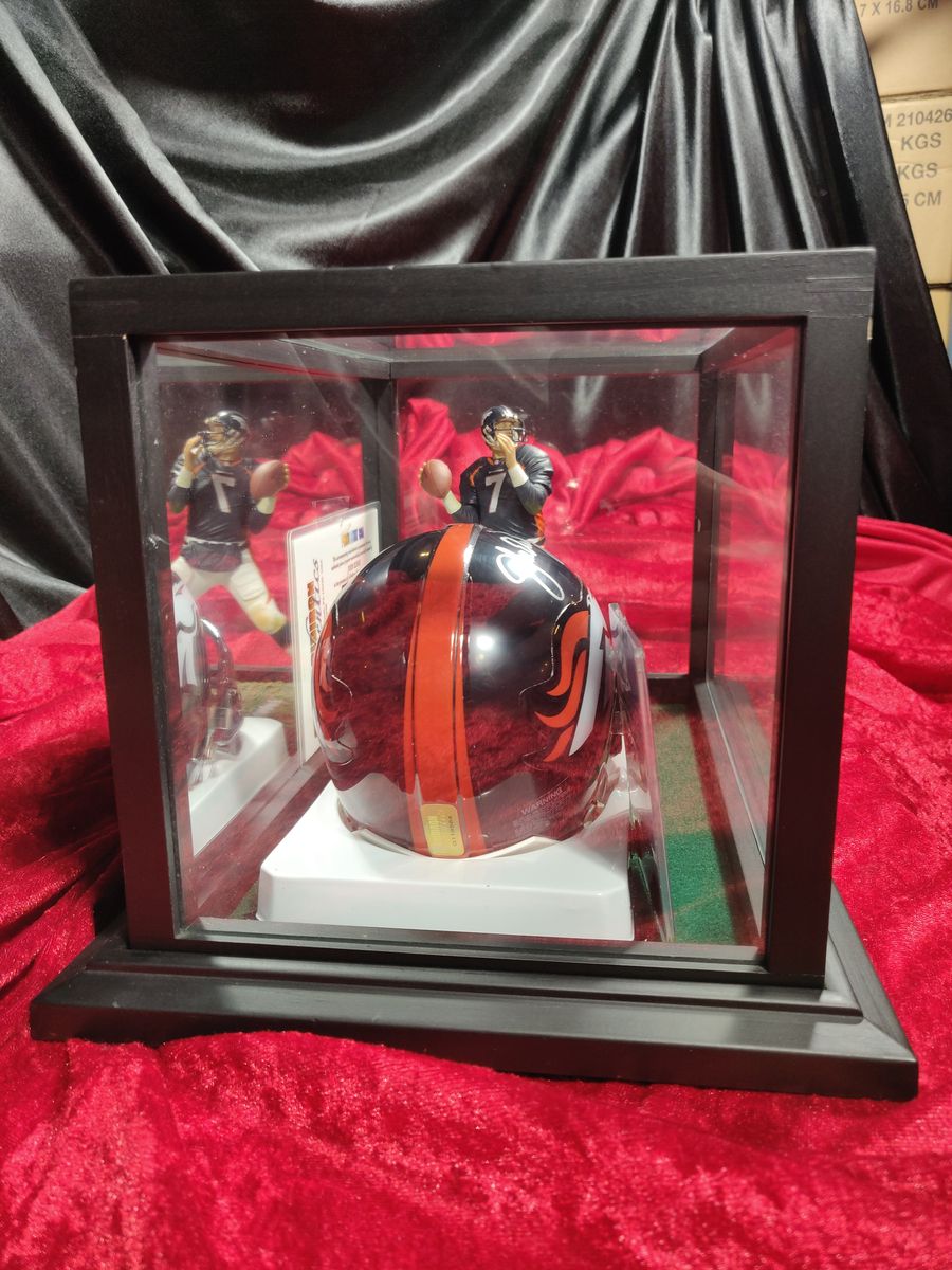 John Elway Denver Broncos Autographed Mini Helmet Shadowbox w/ Card and Figure