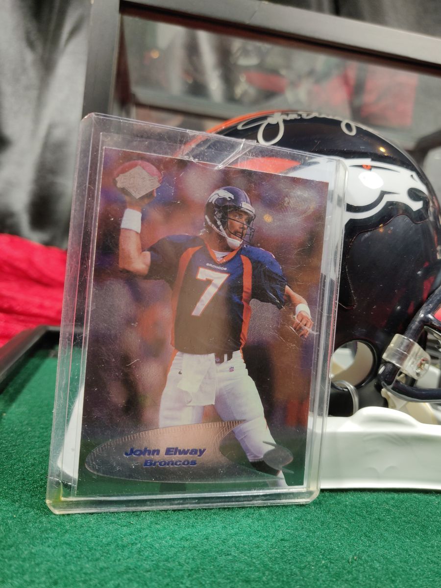 John Elway Denver Broncos Autographed Mini Helmet Shadowbox w/ Card and Figure