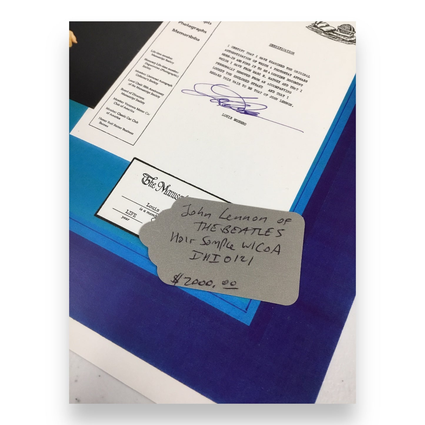 John Lennon Hair Clipping with Certificate of Authenticity