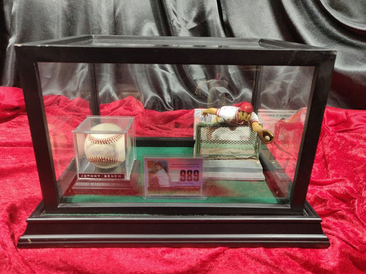 Johnny Bench Signed Baseball Shadowbox 9x10x12 Reds HOF 89 JSA w/ Card + Figure