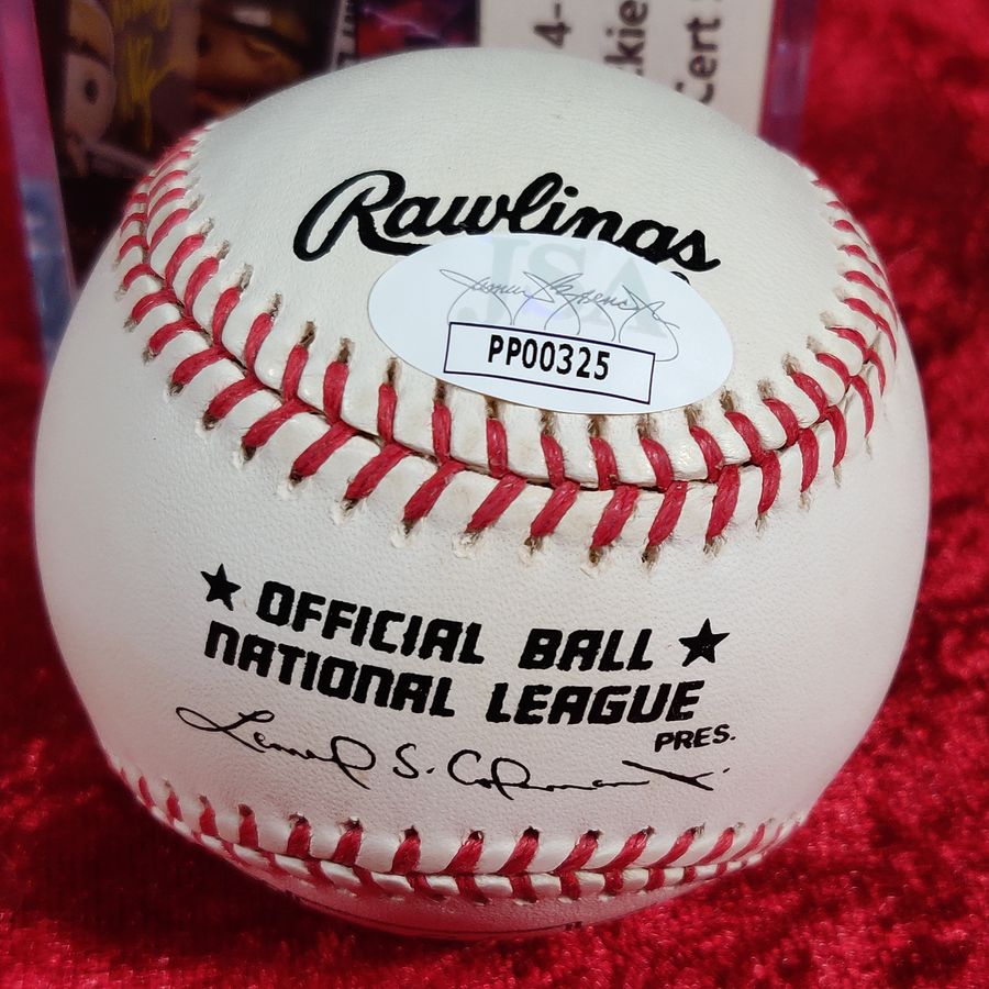 Johnny Sain Guaranteed Authentic Autographed Baseball Monogrammed w/First Pitch to