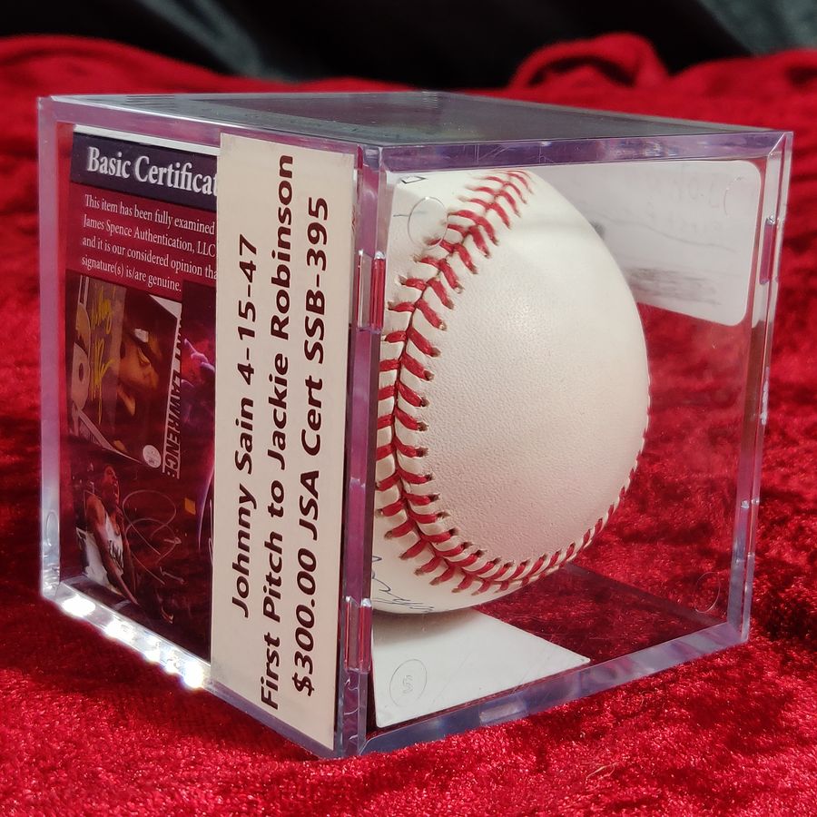 Johnny Sain Guaranteed Authentic Autographed Baseball Monogrammed w/First Pitch to