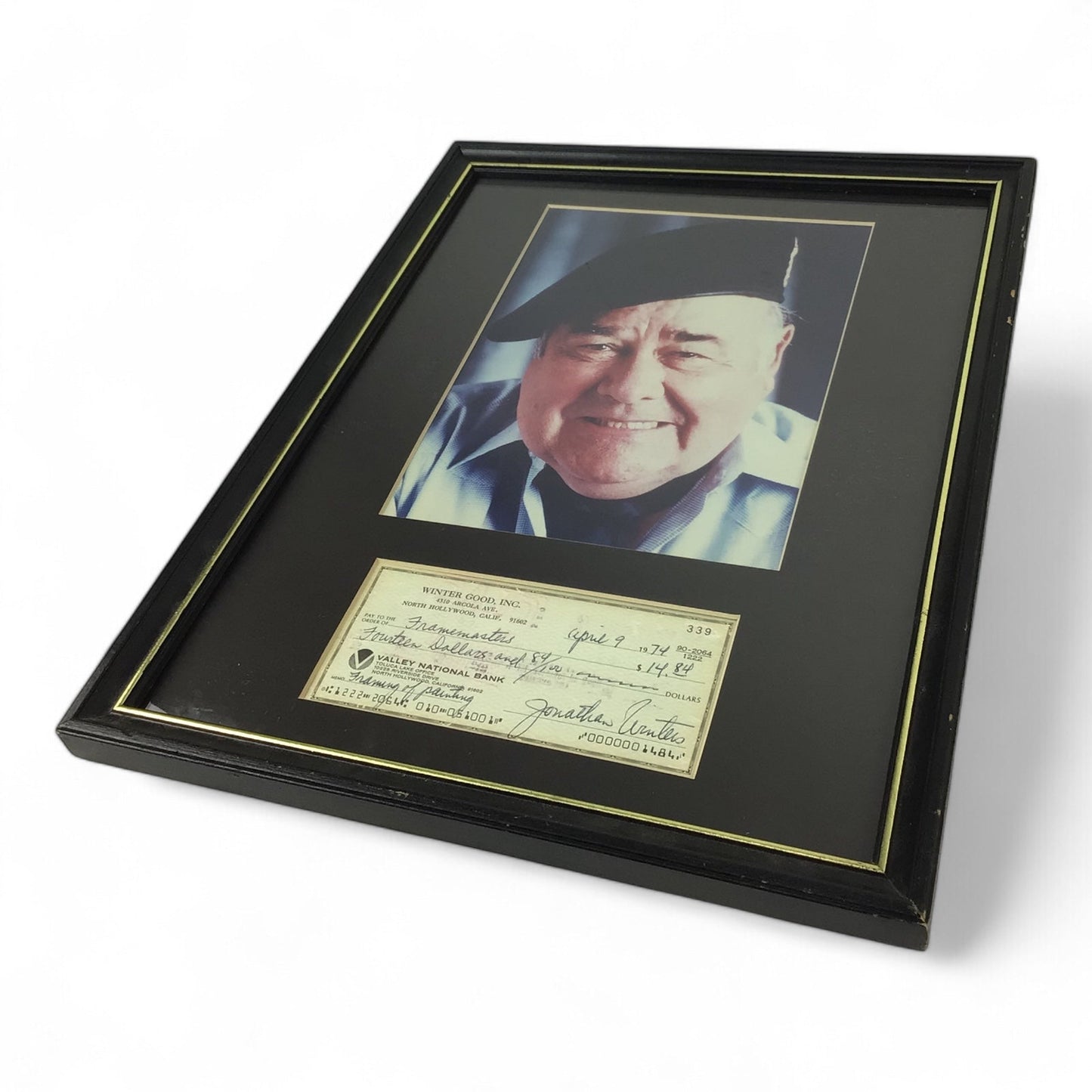 Jonathan Winters Signed Photo & Check – Framed w/ COA