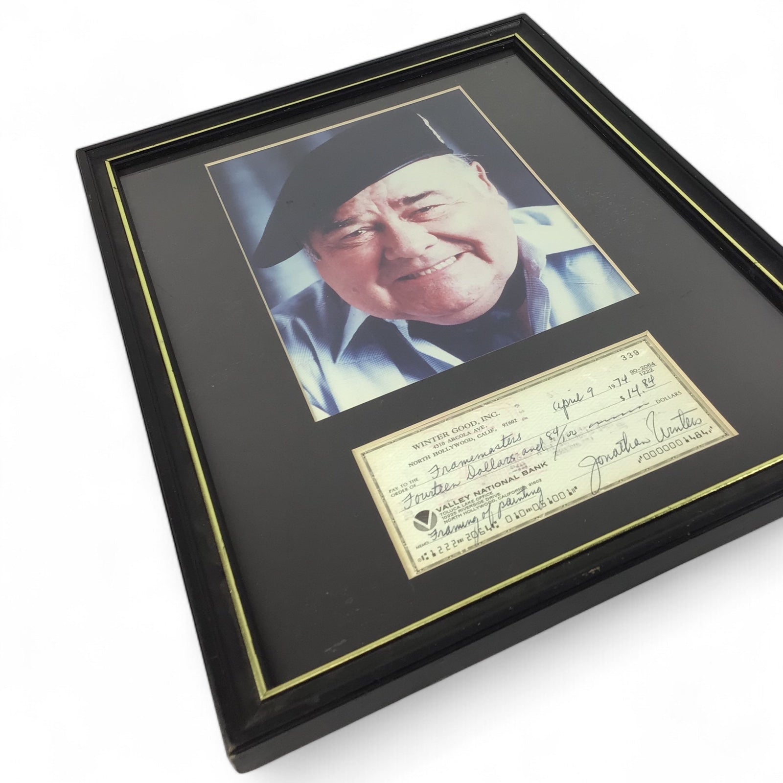 Jonathan Winters Signed Photo & Check – Framed w/ COA