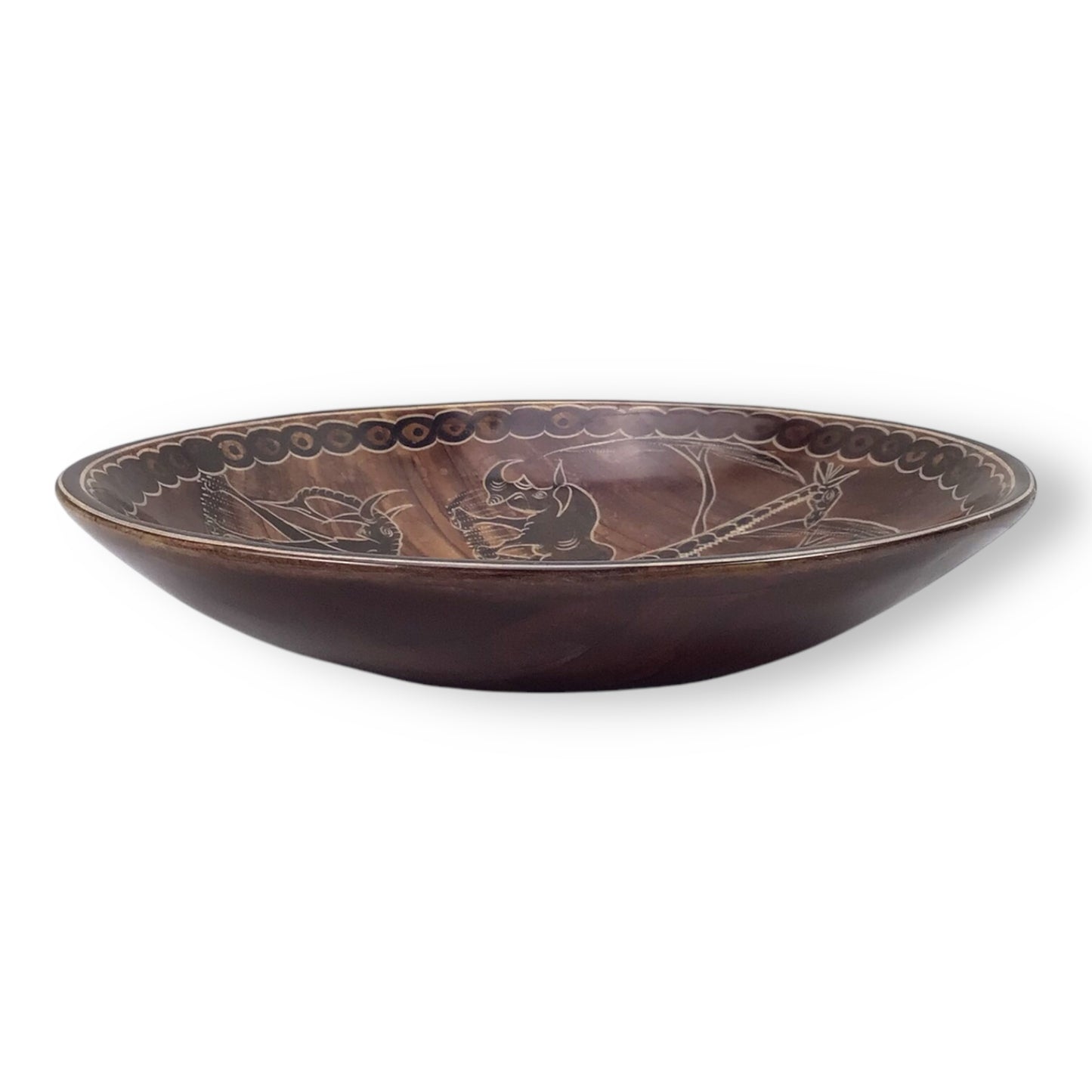 Kenyan Hand-Carved Soapstone Dish – African Savanna Scene, 10"