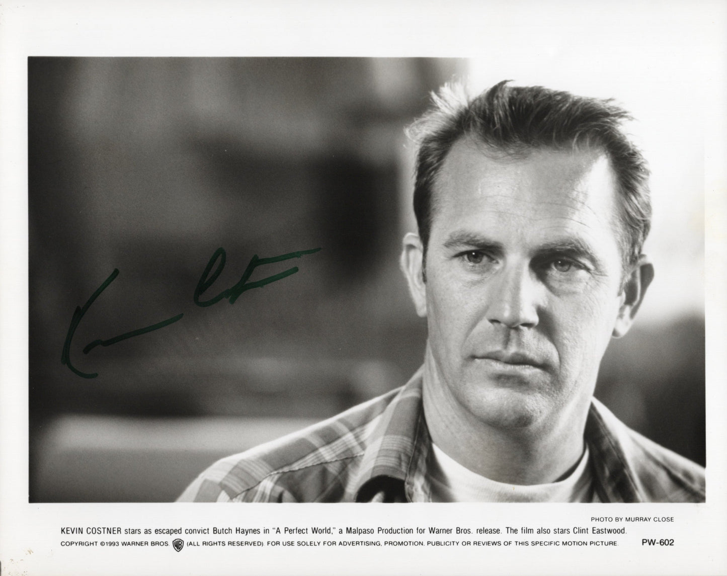 Kevin Costner Signed Photo 8x10 as Butch Haynes in A Perfect World