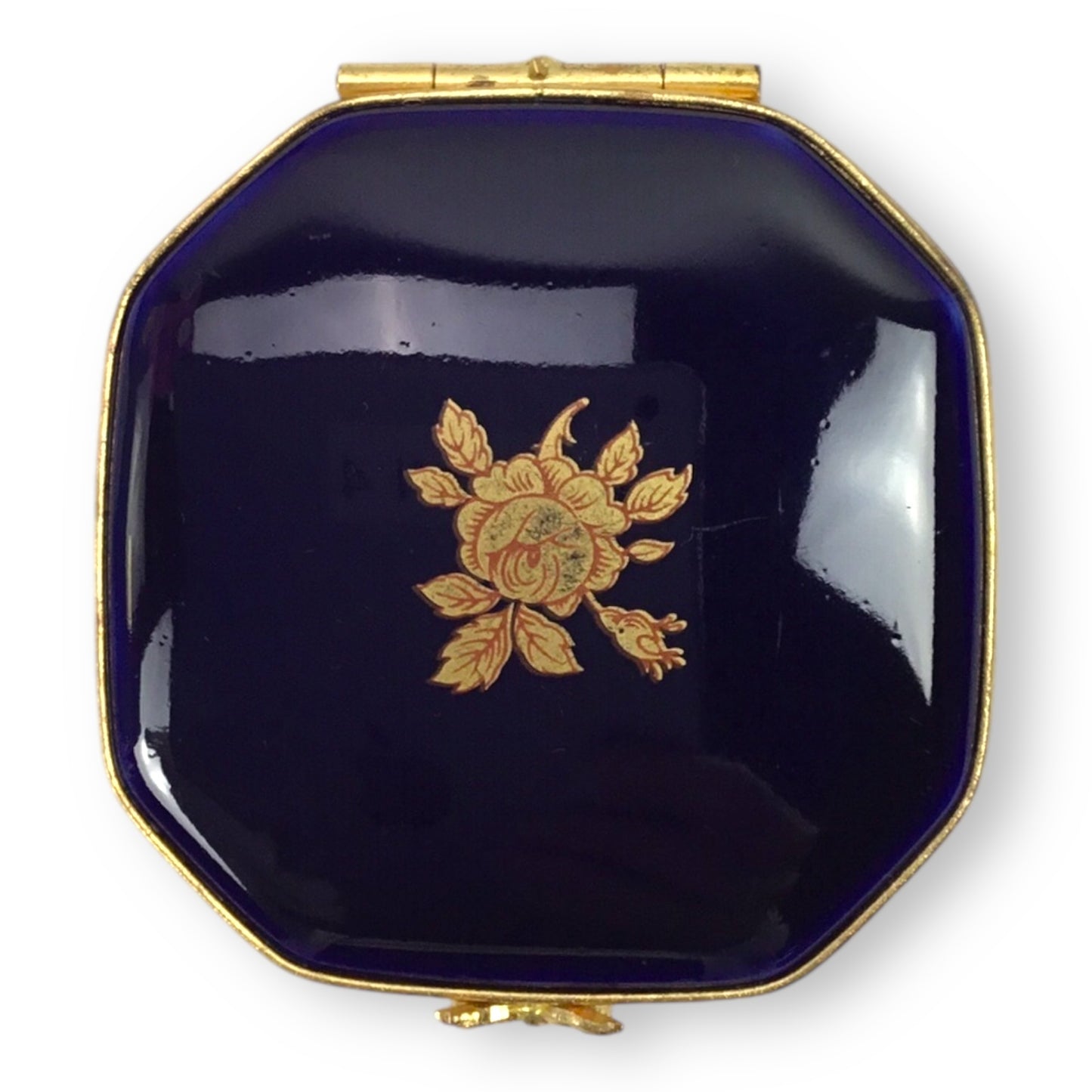 Limoges Cobalt Blue 22K Gold Trim Courtship Trinket Box & Mirror Set