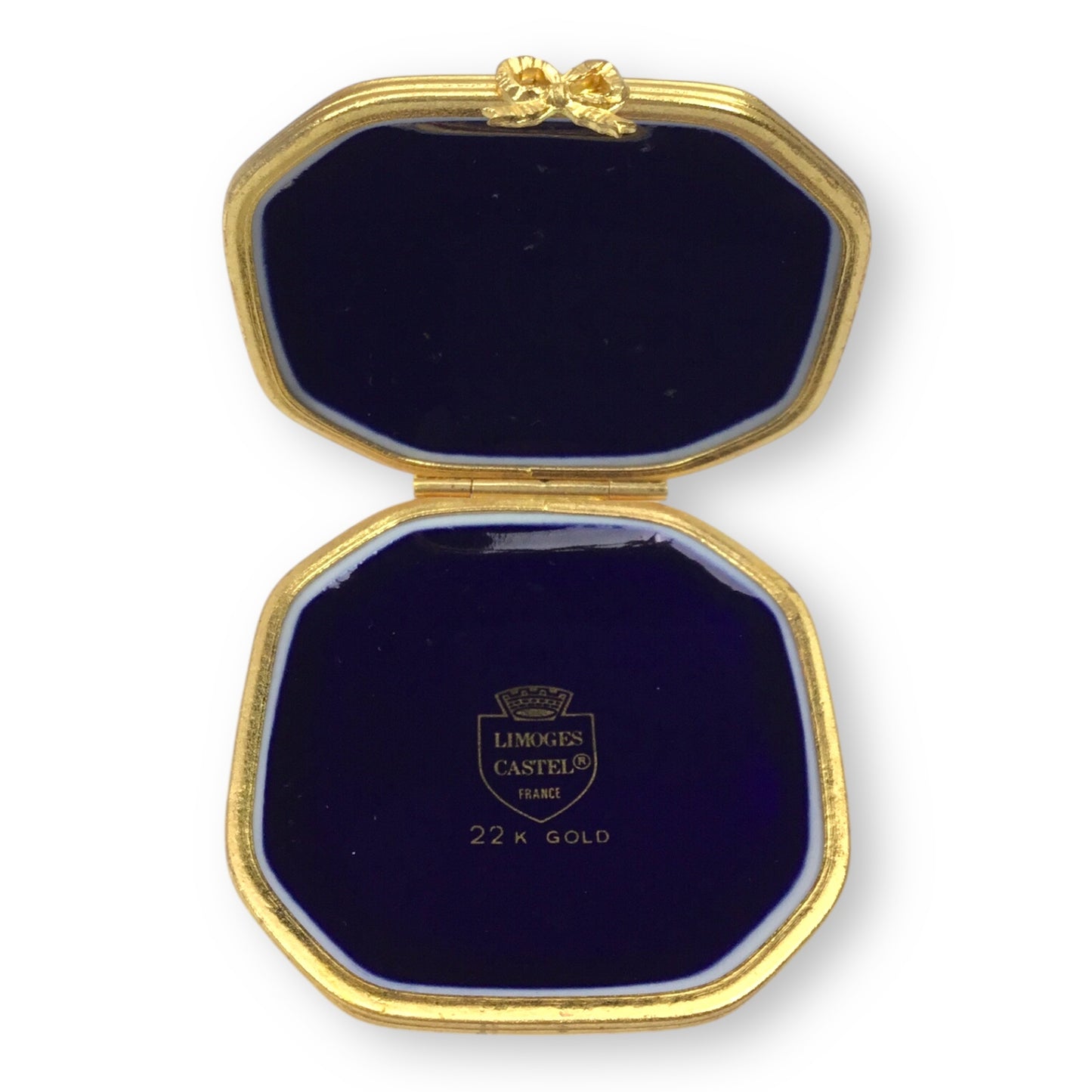 Limoges Cobalt Blue 22K Gold Trim Courtship Trinket Box & Mirror Set