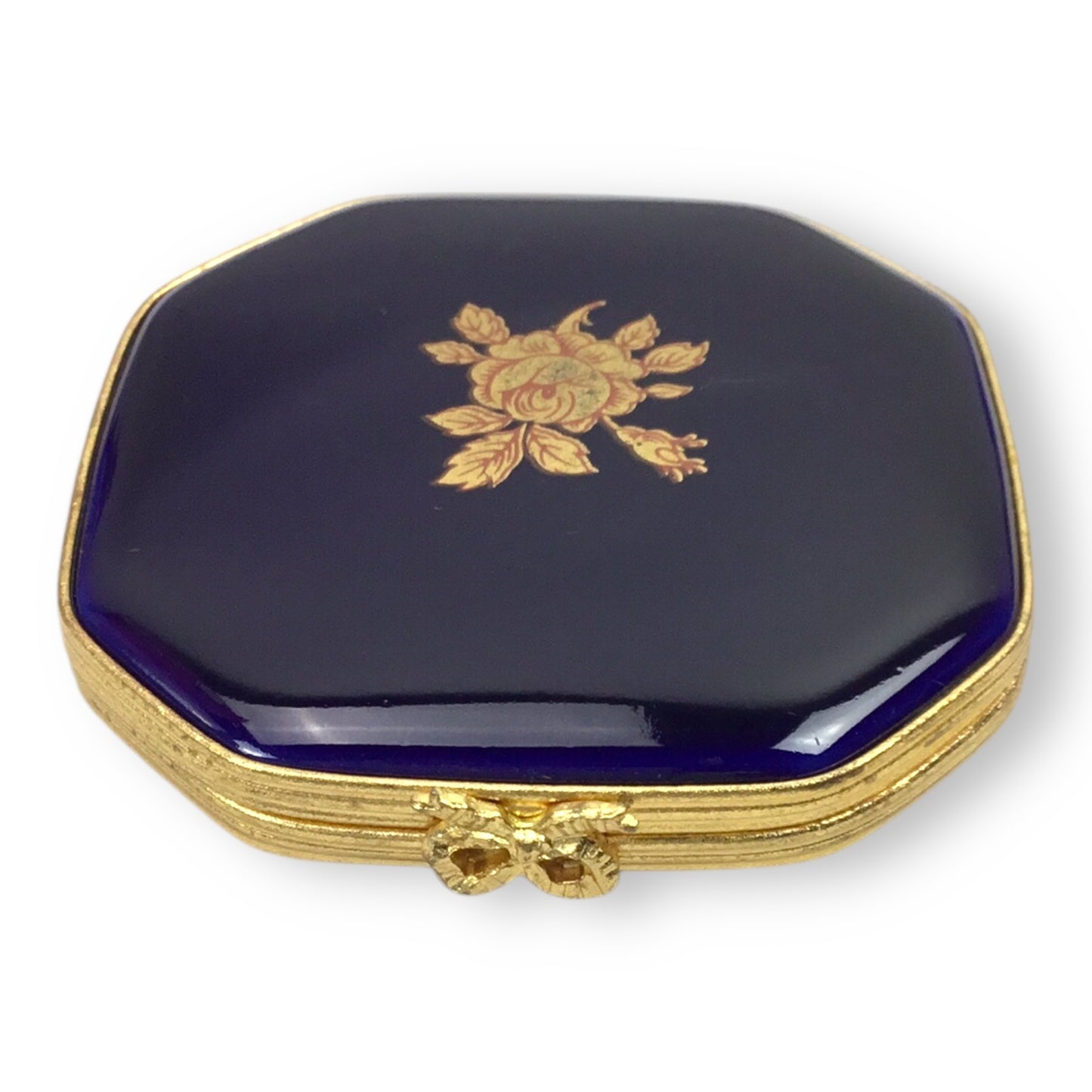 Limoges Cobalt Blue 22K Gold Trim Courtship Trinket Box & Mirror Set