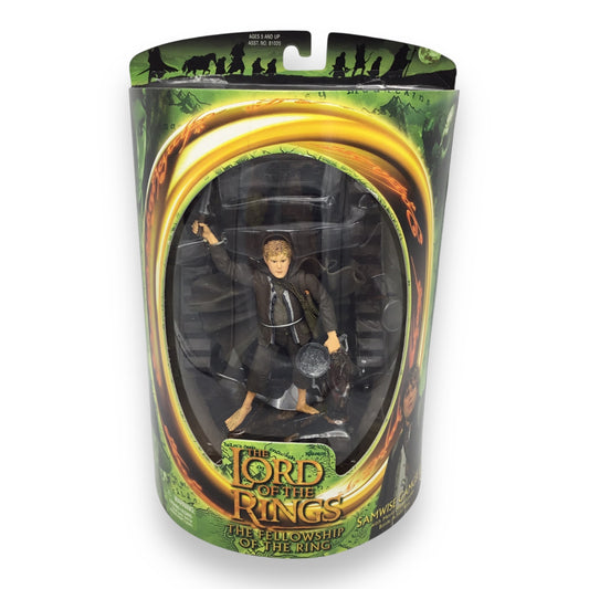 Lord of the Rings Fellowship of the Ring – Samwise Gamgee with Moria Mines Goblin Battle Action Base (Toy Biz, 2001, New in Box)
