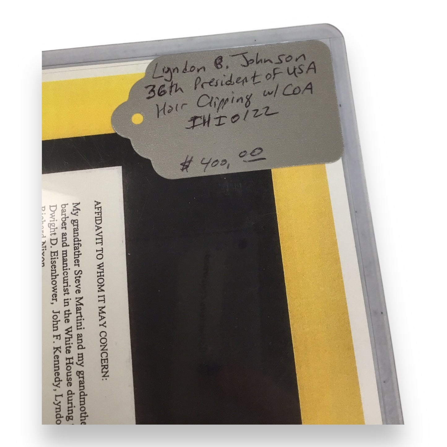 Lyndon B. Johnson Hair Clipping with Certificate of Authenticity