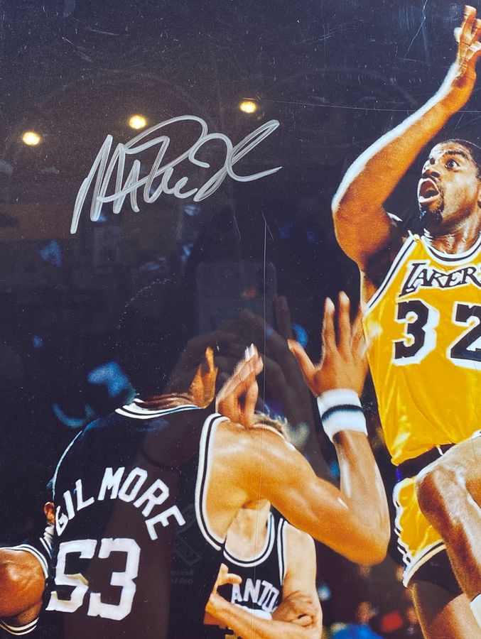 Magic Johnson Signed Photo 14x16 Lakers Framed Display PSA/DNA COA