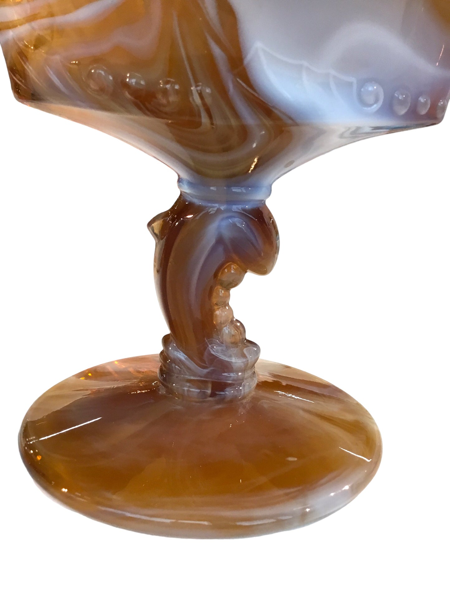 Marble Milk Glass Dish with Dolphin Stem