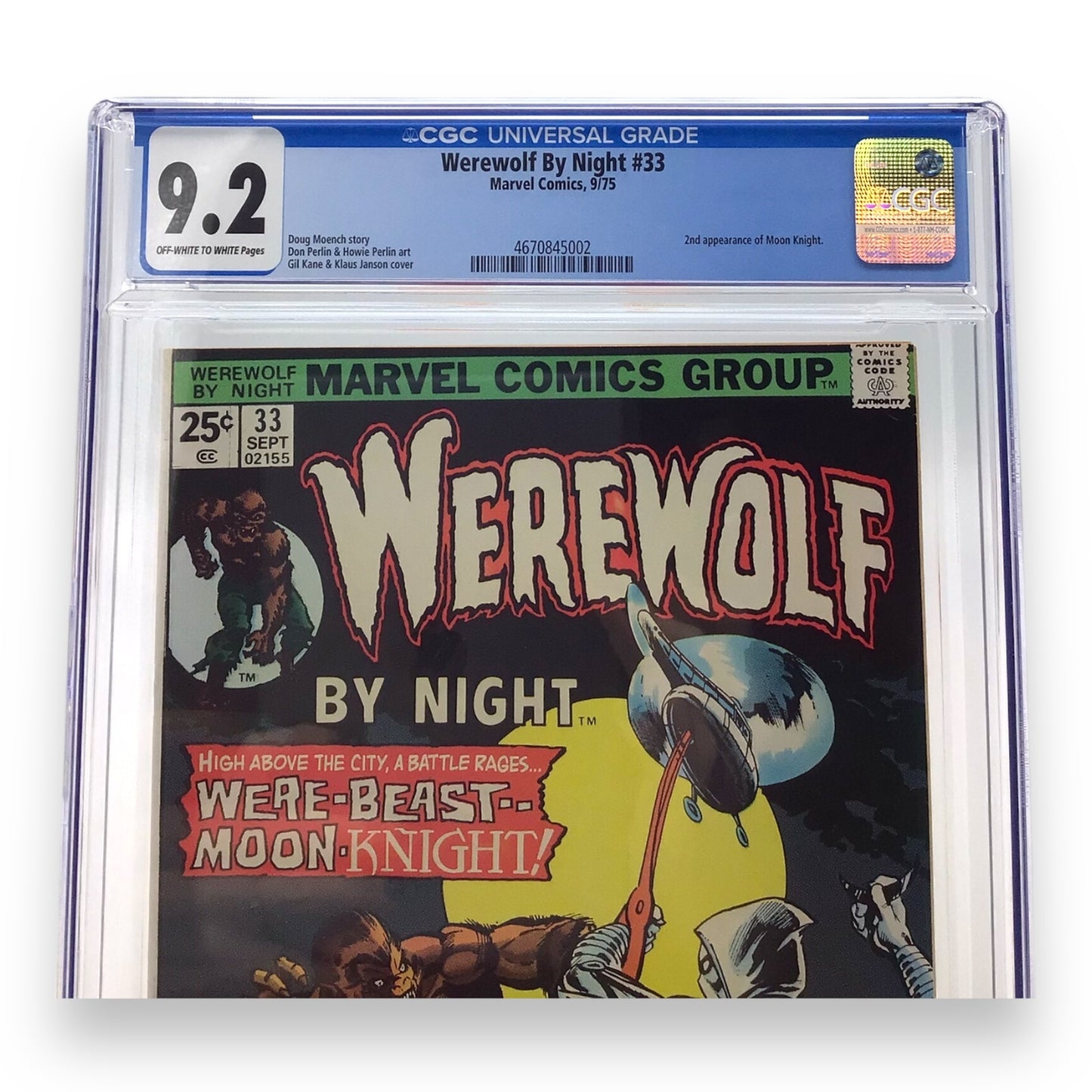 Marvel Comics Werewolf By Night #33 - CGC Graded 9.2