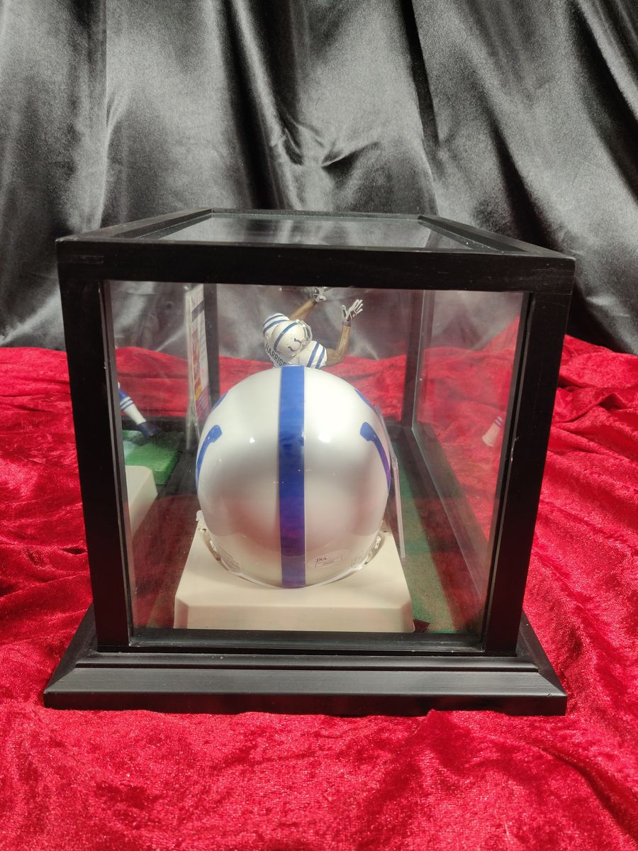 Marvin Harrison Colts Autographed Mini Helmet Shadowbox w/ Jersey Card & Figure