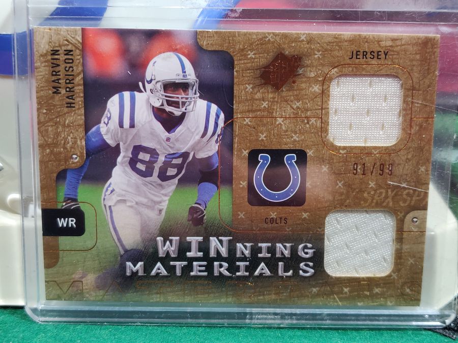 Marvin Harrison Colts Autographed Mini Helmet Shadowbox w/ Jersey Card & Figure