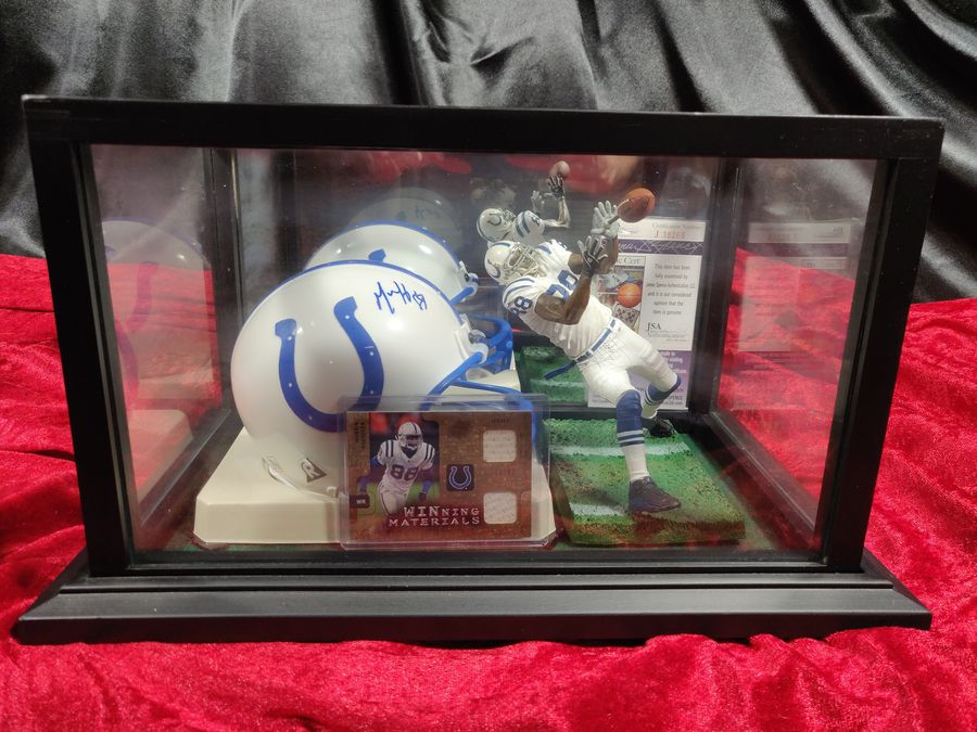 Marvin Harrison Colts Autographed Mini Helmet Shadowbox w/ Jersey Card & Figure