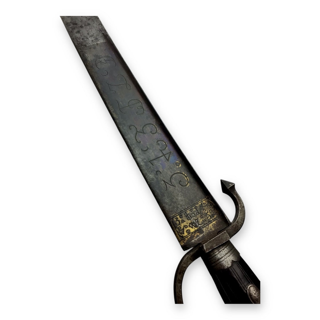 Massive French Cuttoe Hunting Sword Blued & Gilt Blade Rare Iron Hilt