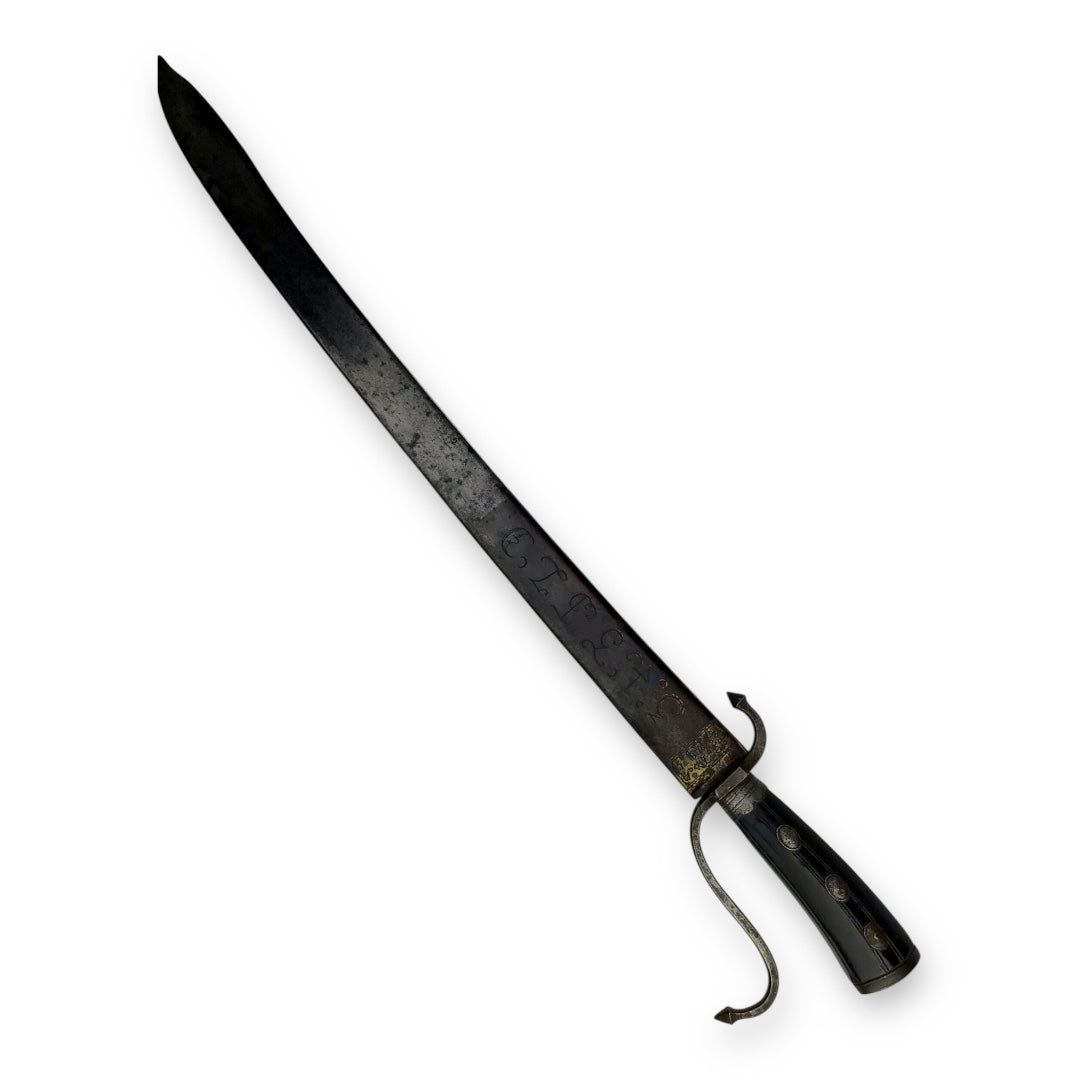 Massive French Cuttoe Hunting Sword Blued & Gilt Blade Rare Iron Hilt