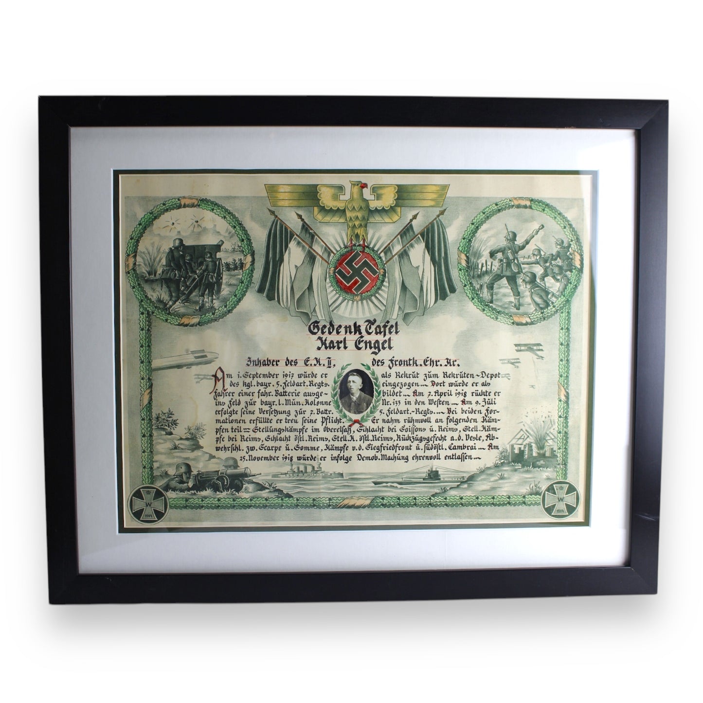 Memorial Table Document German WW1 Veteran and Iron Cross Recipient
