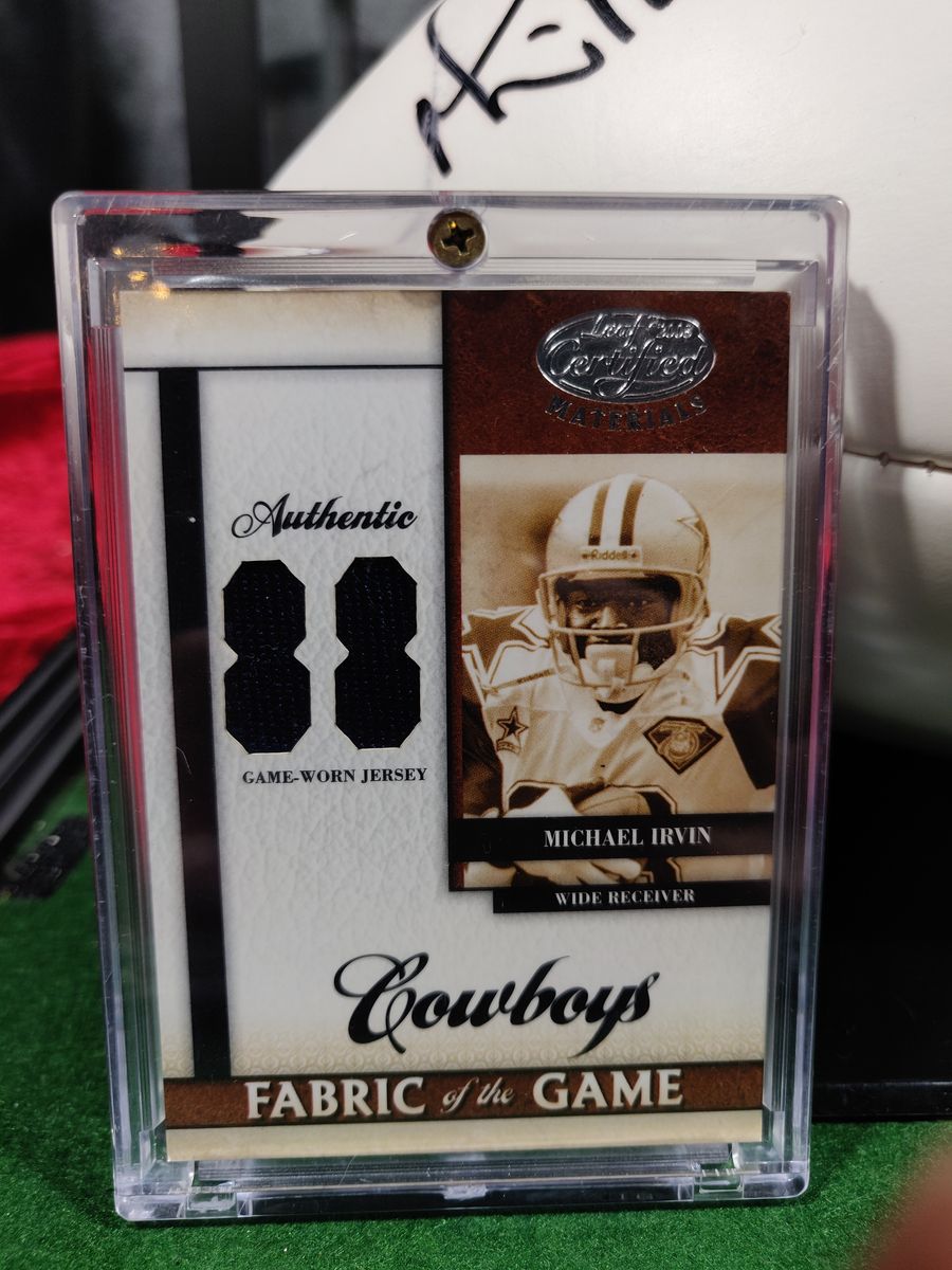 Michael Irvin Dallas Cowboys Autographed Football Shadowbox with Card and Figure
