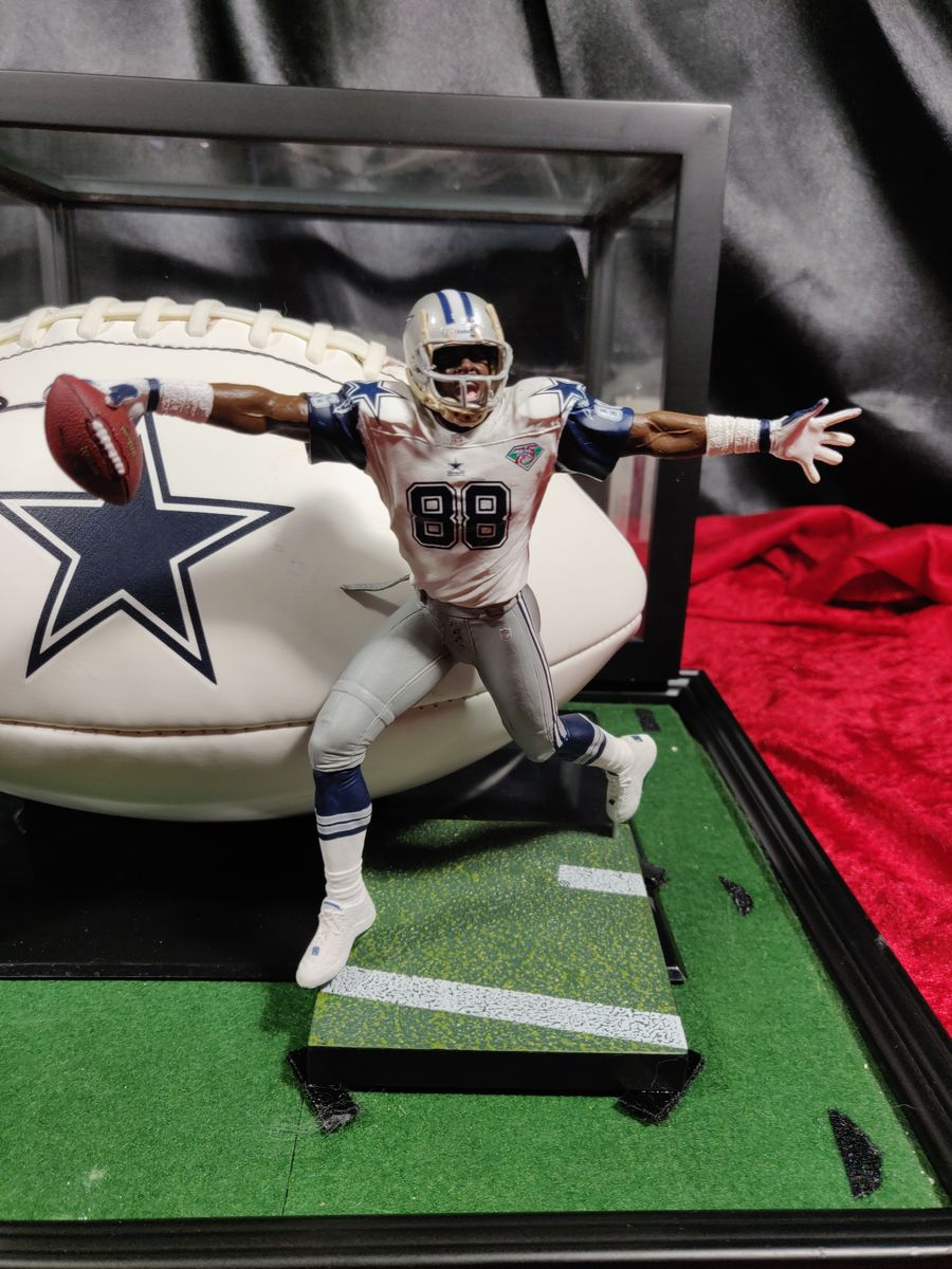 Michael Irvin Dallas Cowboys Autographed Football Shadowbox with Card and Figure