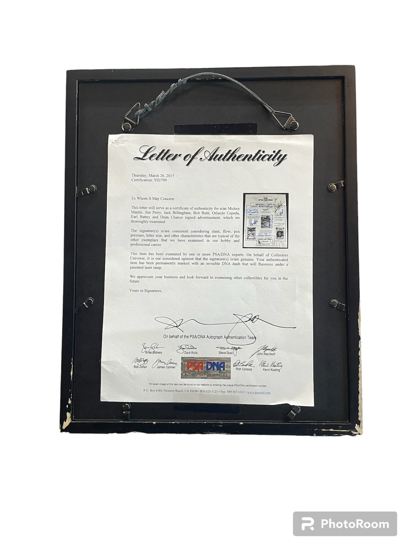 Mickey Mantle Jim Perry and other Yankees Autographed Picture PSA Cert
